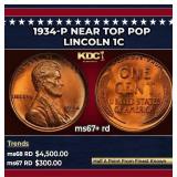 1934-p Lincoln Cent Near Top Pop 1c ms67+ rd SEGS