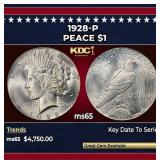 1928-p Peace Dollar $1 ms65 SEGS