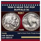 1938-d Buffalo Nickel Near Top Pop 5c ms68 SEGS