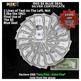 1x 1953 $5 Blue Seal Silver Certificate Grades VF/