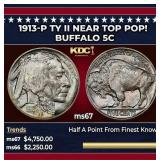 1913-p Ty II Buffalo Nickel Near Top Pop! 5c ms67