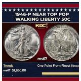 1946-p Walking Liberty Half Dollar Near Top Pop 50