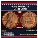 1921-s Lincoln Cent TOP POP! 1c ms66 rb SEGS