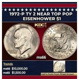 1972-p Ty 2 Eisenhower Dollar Near Top Pop $1 ms66