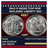 1942-p Walking Liberty Half Dollar Near Top Pop 50