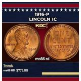 1916-p Lincoln Cent 1c Grades ms66 rd