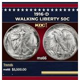 1916-d Walking Liberty Half Dollar 50c ms66 SEGS
