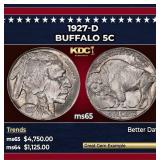 1927-d Buffalo Nickel 5c ms65 SEGS