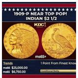1909-p Gold Indian Quarter Eagle Near Top Pop! $2