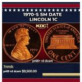 1970-s Sm Date Proof Lincoln Cent 1c pr68+ rd dcam