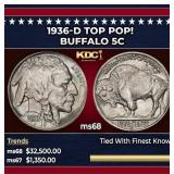 1936-d Buffalo Nickel TOP POP! 5c ms68 SEGS