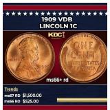 1909 VDB Lincoln Cent 1c ms66+ rd SEGS