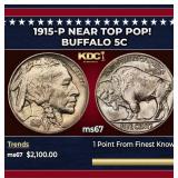 1915-p Buffalo Nickel Near Top Pop! 5c ms67 SEGS