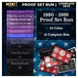 1980-1989 Full Decade Proof Set Run - 53 Coins, 10
