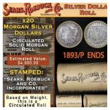 Circulated SEARS Silver Morgan Dollar $1 Roll 20 C