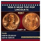 1938-d Lincoln Cent Near Top Pop 1c ms67+ rd SEGS