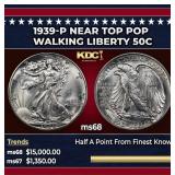 1939-p Walking Liberty Half Dollar Near Top Pop 50