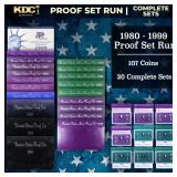 1980-1999 Proof Set Run 107 Coins 20 Complete Sets