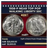 1938-p Walking Liberty Half Dollar Near Top Pop 50