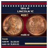 1914-p Lincoln Cent 1c ms66 rd SEGS