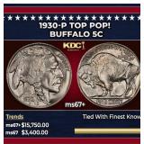 1930-p Buffalo Nickel TOP POP! 5c ms67+ SEGS
