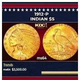 1912-p Gold Indian Half Eagle $5 ms64 USCG