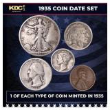 1935 5 Coin Date Set, 1 Of Each Type Of Coin Minte