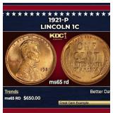 1921-p Lincoln Cent 1c Grades ms65 rd
