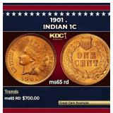 1901 Indian Cent . 1c Grades ms65 rd