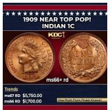 1909 Indian Cent Near Top Pop! 1c ms66+ rd SEGS