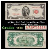 1953B $2 Red Seal United States Note Fancy Serial: