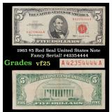 1963 $5 Red Seal United States Note Fancy Serial!
