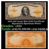 1922 $10 Large Size Gold Certificate Grades vf+ Si