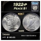 1922-p Peace Dollar $1 ms65 ICG