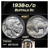 1938-d/d Buffalo Nickel 5c ms67 SEGS
