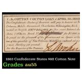 1863 Confederate States $60 Cotton Note Grades Cho