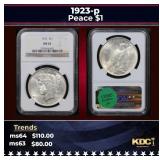 NGC 1923-p Peace Dollar $1 ms63 NGC