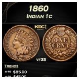 1860 Indian Cent 1c Grades vf35