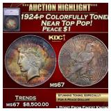 1924-p Peace Dollar Colorfully Toned Near Top Pop!