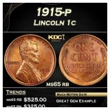 1915-p Lincoln Cent 1c Grades ms65 rb