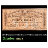 1864 Confederate States Thirty Dollars Note Grades