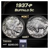 1937-p Buffalo Nickel 5c ms67 SEGS