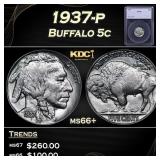 1937-p Buffalo Nickel 5c ms66+ SEGS