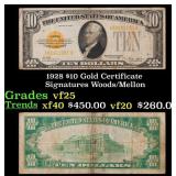 1928 $10 Gold Certificate Signatures Woods/Mellon