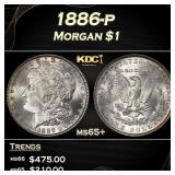 1886-p Morgan Dollar $1 Grades ms65+
