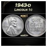 1943-d Lincoln Cent 1c Grades ms63+