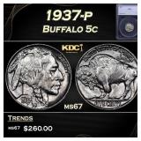 1937-p Buffalo Nickel 5c ms67 SEGS