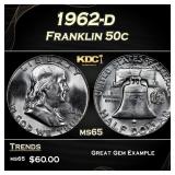 1962-d Franklin Half Dollar 50c Grades ms65