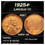 1925-p Lincoln Cent 1c Grades ms64+ rb