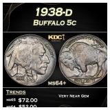 1938-d Buffalo Nickel 5c Grades ms64+